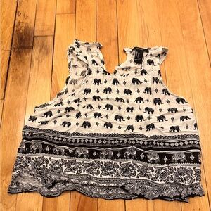 FOREVER 21 Elephant Paisley Boho Crop Tank Top Black & White - Size S